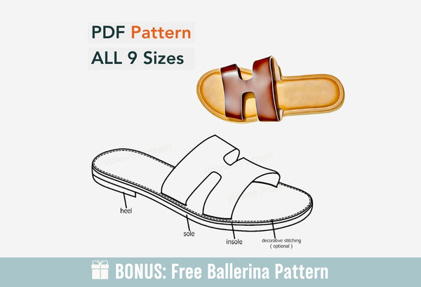 Patrón digital zapatos PDF Sandalias Mujer H, zapatos todas las 9 tallas