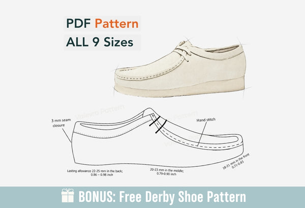Digital Pattern shoes A4 - Letter PDF, Casual Moccasin Men shoes, all 9 sizes