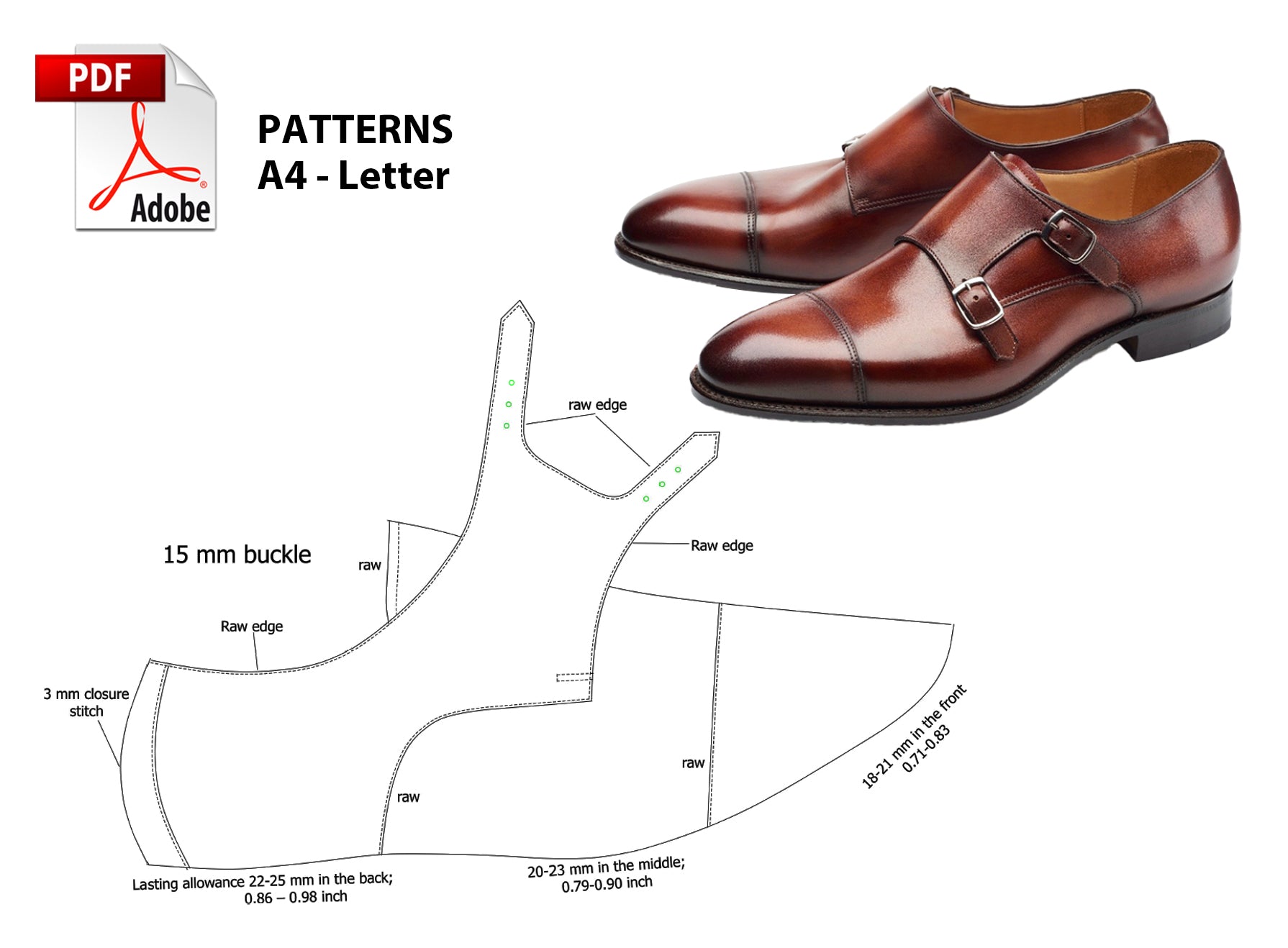 Digital Pattern Shoes A4 Letter PDF Double Monk Men Shoes All 9 Si digital-pattern-shoes-a4-letter-pdf-double-monk-men-shoes-all-9-si