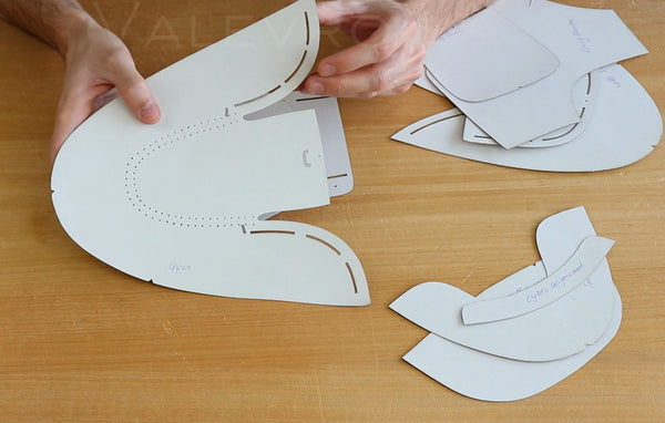 Cardboard patterns of moc boots in Valevro shoemaking course