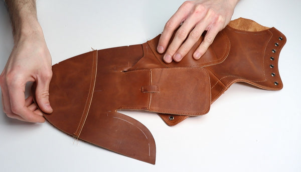 Brown leather boot upper making