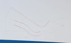 Drawing the high heels court shoe pattern manually on paper during the VALEVRO online shoemaking and patternmaking course.