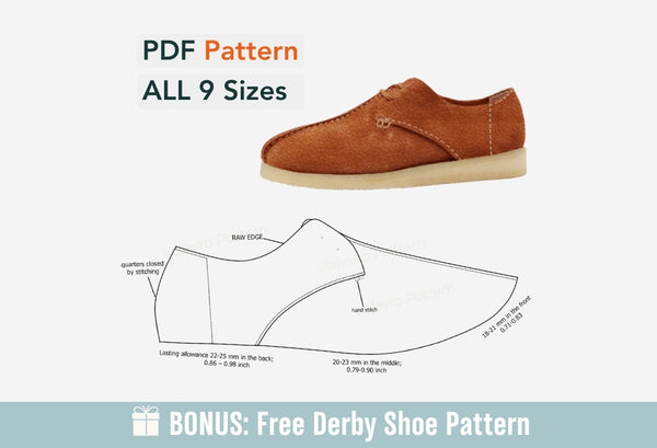 Digitales Schnittmuster Schuhe A4 - Letter PDF, Herren Mittelnaht Derby