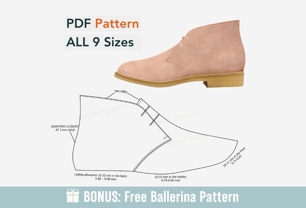 Patrón digital de zapatos en PDF, Botas Chukka para Mujer