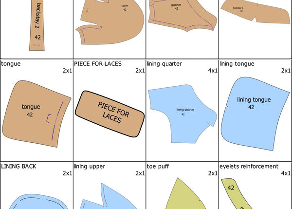 Digital Pattern shoes A4 - Letter PDF, Laces Casual men Boot 2, all 9 sizes