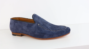 suede blue loafer shoe with veg tanned leather sole