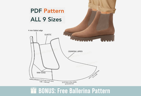 Digital Pattern shoes PDF, Chelsea Women Boot shoes all 9 sizes