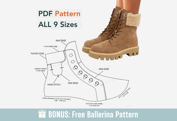 Digital Pattern shoes PDF, Boot Women Laces all 9 sizes