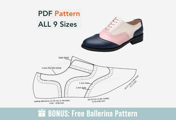 Digital Pattern shoes PDF, Women Casual Oxford, shoes all 9 sizes