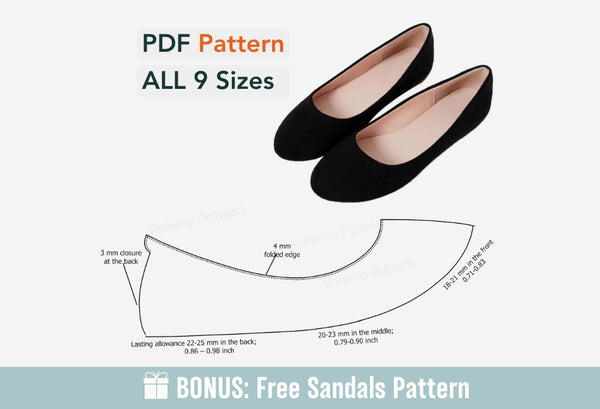 Digital Pattern shoes PDF, Ballerina Woman, all 9 sizes