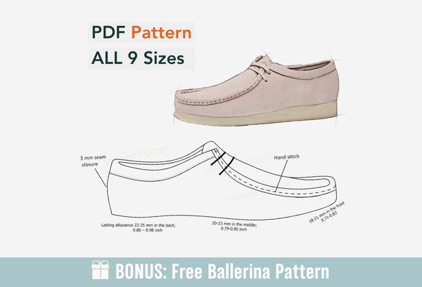 Digital Pattern shoes PDF, Moccasin Women Laces all 9 sizes