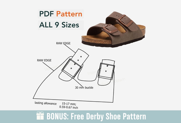 Digital Pattern shoes A4 - Letter PDF, MEN Birk Sandals II, all 9 sizes