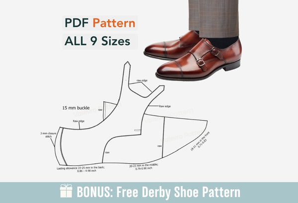 Digital Pattern shoes A4 - Letter PDF, Double Monk Men Shoes, all 9 sizes