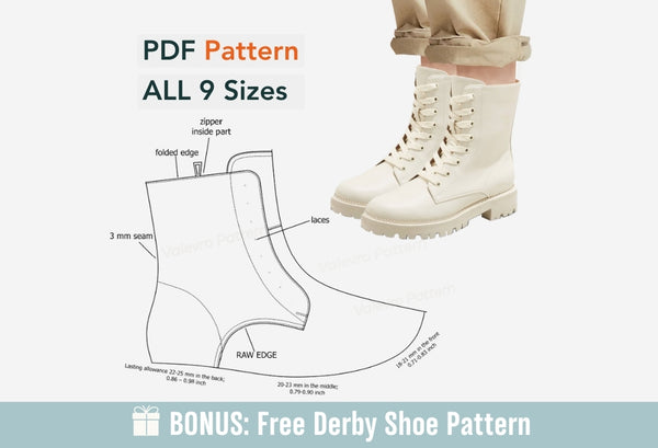 Digital Pattern shoes A4 - Letter PDF, Men Laces - Zipper Boot, all 9 sizes