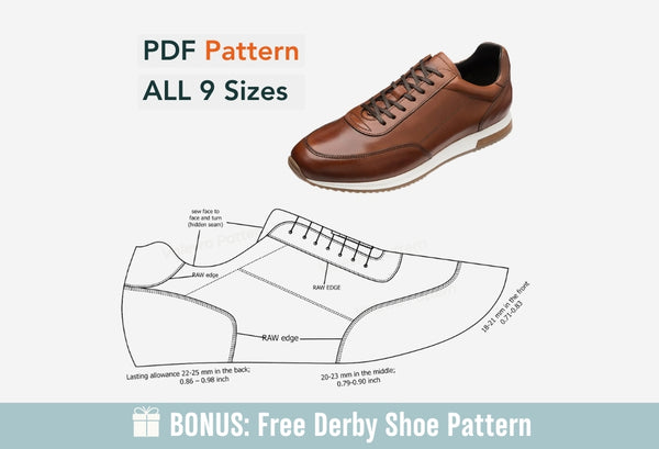 Digital Pattern shoes A4 - Letter PDF, Men Sneakers Casual Runner, all 9 sizes