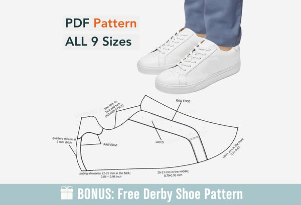 Digital Pattern shoes A4 - Letter PDF, Sneakers Men Shoes, all 9 sizes