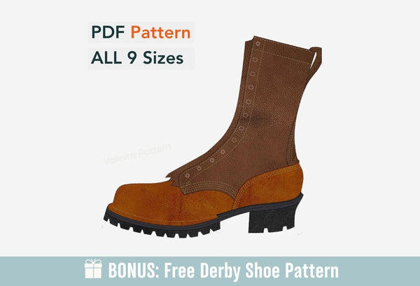 Digital Pattern shoes A4 - Letter PDF, Toughest Boot in the World, all 9 sizes