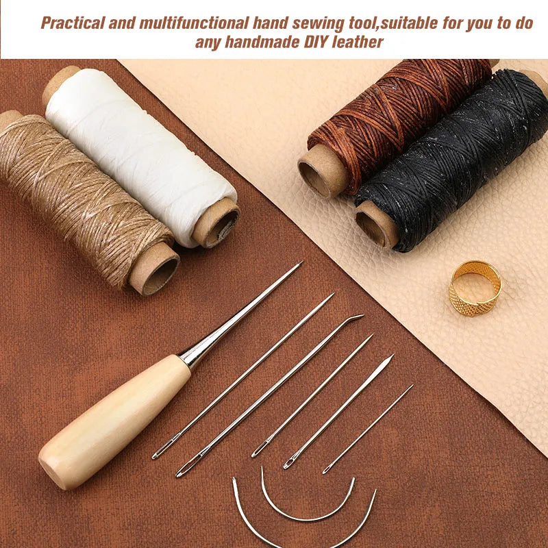 Leather Sewing Kit with Waxed Thread, Leather Needle Sewing Awl, DIY