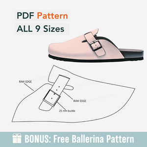 PDF pattern for a sandal with a diagram of the buckle area on a white background.