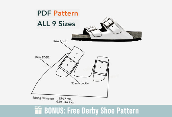 Patrón digital de zapatos A4 - Carta PDF, Sandalias Birk II para HOMBRE, 9 tallas