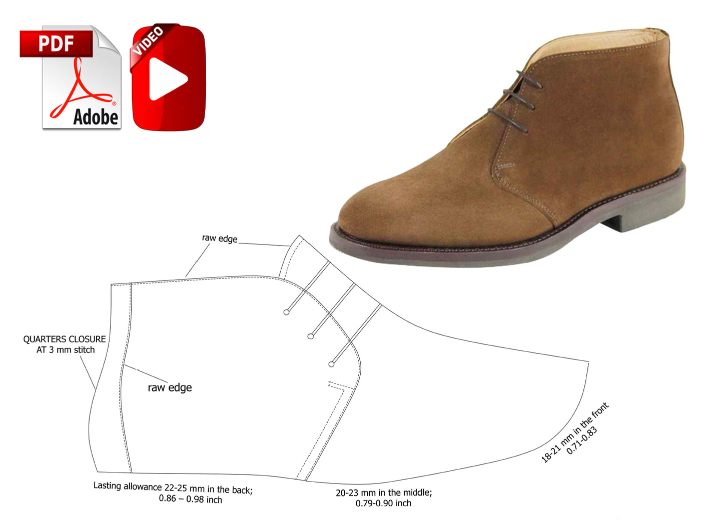 Digital Pattern shoes A4 - Letter PDF, Chukka men Boot, all 9 sizes
