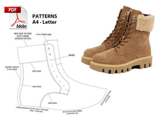 Digital Pattern shoes PDF, Boot Women Laces all 9 sizes