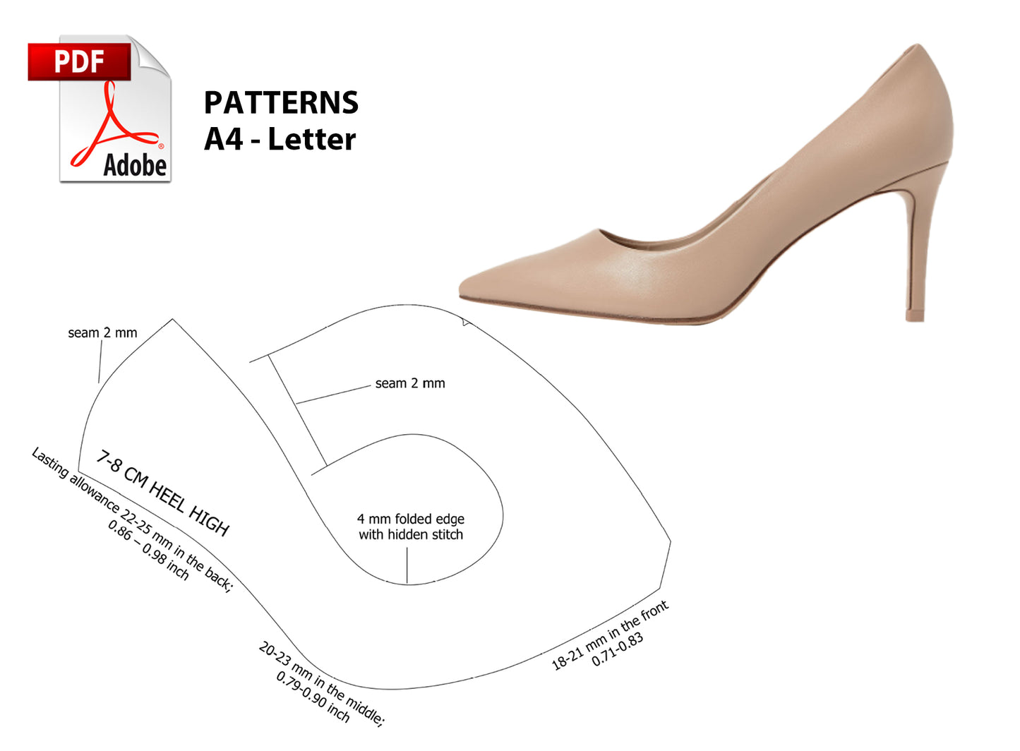 Digital Pattern shoes PDF, Women, STILETTO High Heel II