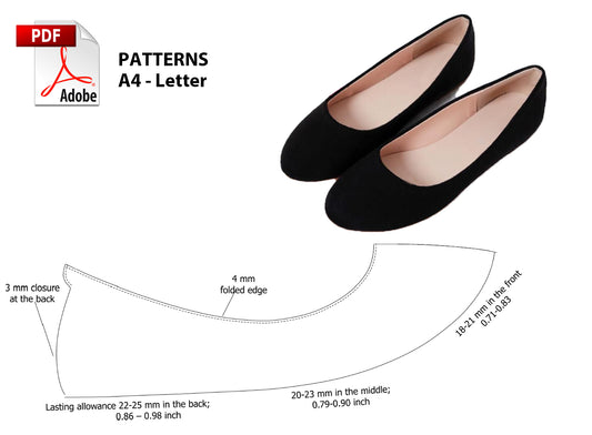 Digital Pattern shoes PDF, Ballerina Woman, all 9 sizes