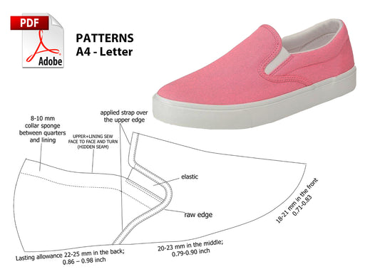 Digital Pattern shoes PDF, Women Slip On SNEAKERS, shoes all 9 sizes