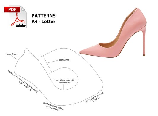 Digital Pattern shoes PDF, STILETTO high heel, woman all 9 sizes
