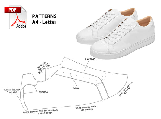 Digital Pattern shoes A4 - Letter PDF, Sneakers Men Shoes, all 9 sizes