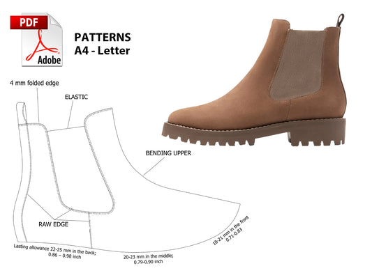 Digital Pattern shoes PDF, Chelsea Women Boot shoes all 9 sizes