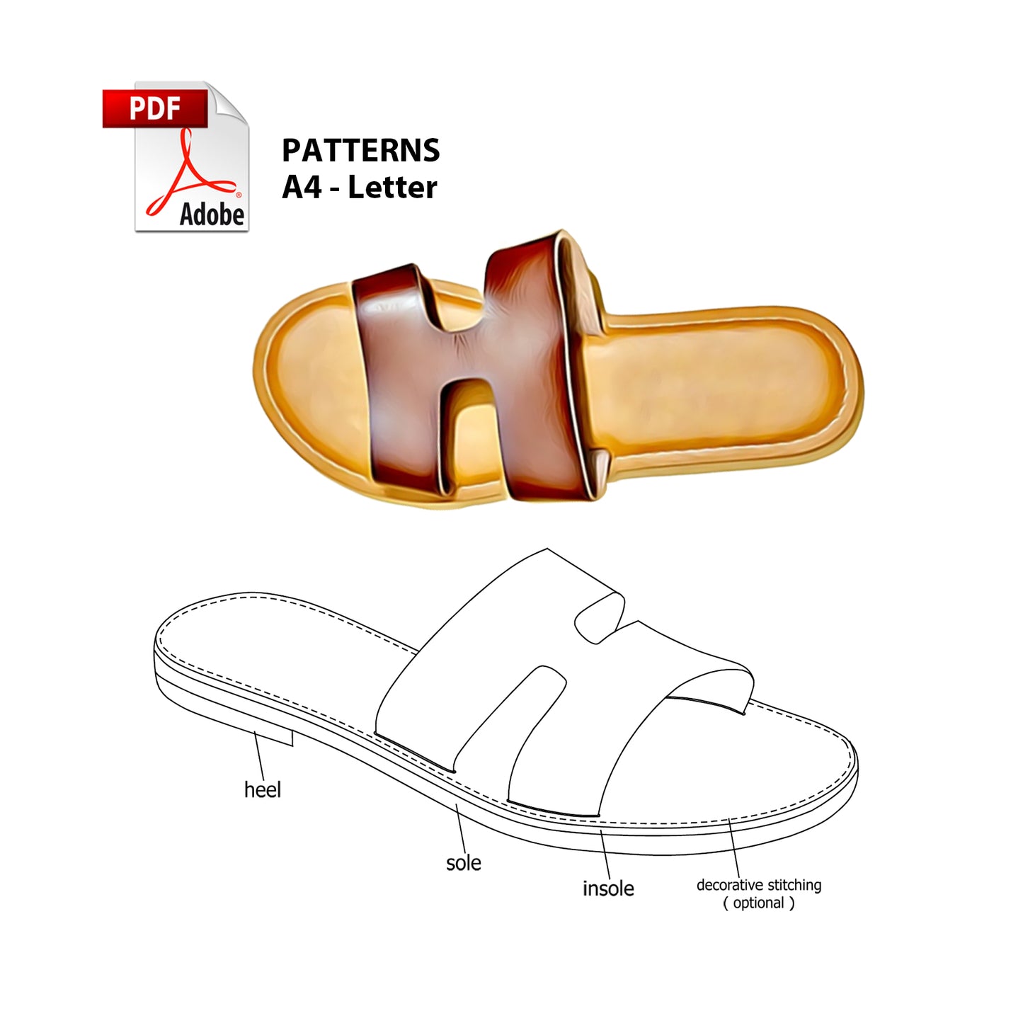 Digital Pattern shoes PDF Women Sandals H, shoes all 9 sizes