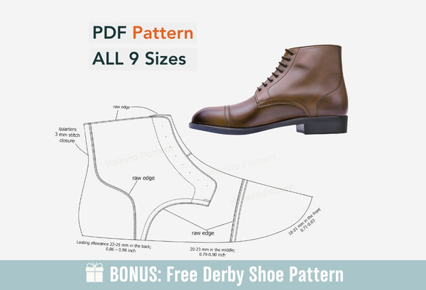 Digital Pattern shoes A4 - Letter PDF, Laces Casual men Boot 4