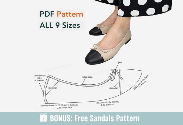 Digital Pattern shoes PDF, Women's Cap Toe Ballerina