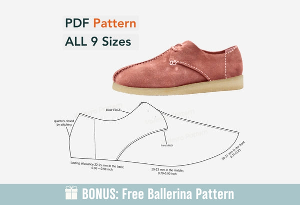 Digital Pattern shoes PDF, Women's Center Seam Derby