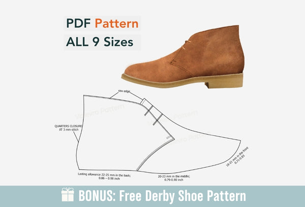 Digital Pattern shoes A4 - Letter PDF, Men's Chukka Boots 3