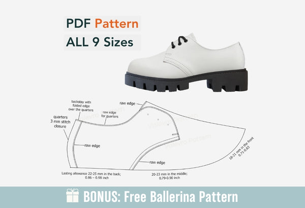 Digital Pattern shoes PDF, Women's Derby Shoes 2