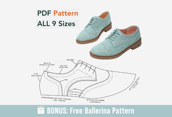 Digital Pattern shoes PDF, Women's Derby Shoes