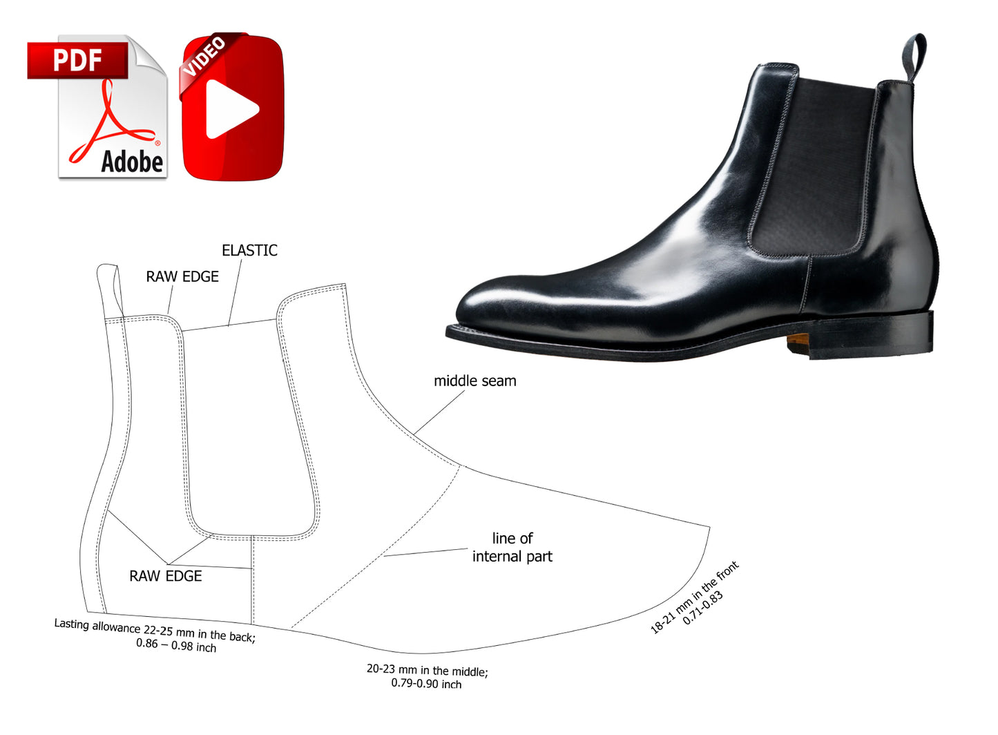 Digital Pattern shoes A4 - Letter PDF, Chelsea Men Boot Elastic II, all 9 sizes