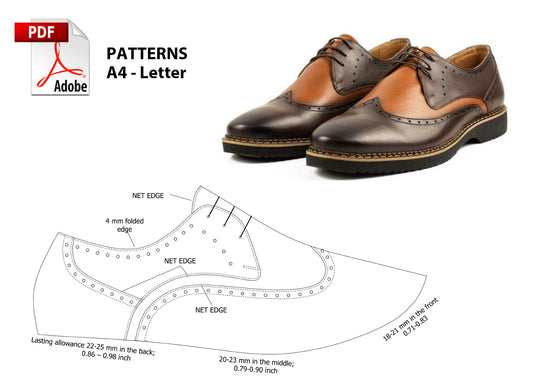 Digital Pattern shoes A4 - Letter PDF, Casual Laces men Shoe, all 9 sizes