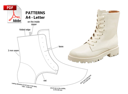 Digital Pattern shoes A4 - Letter PDF, Men Laces - Zipper Boot, all 9 sizes